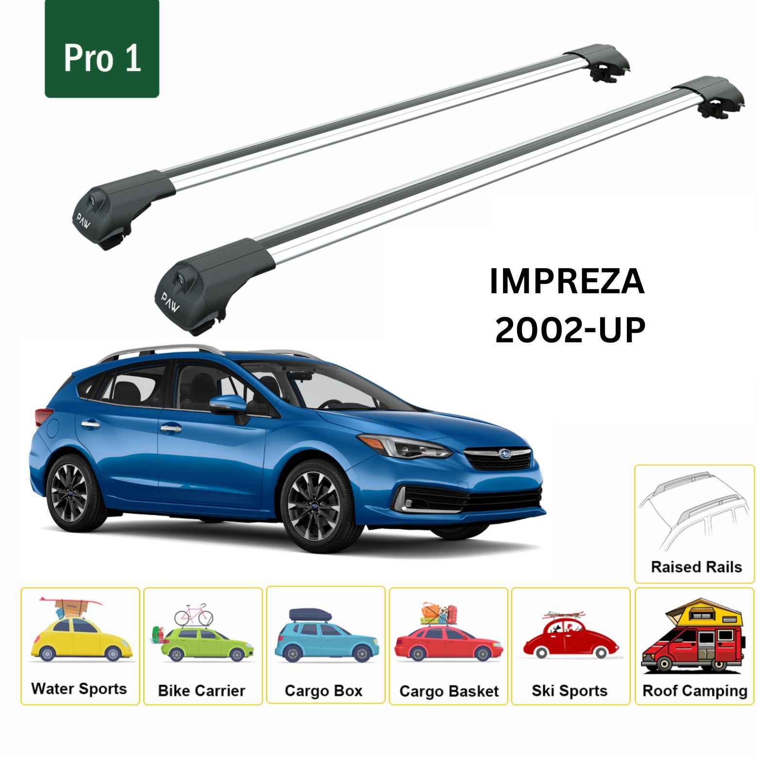 For Subaru Impreza 2002-UP Roof Rack Cross Bar Metal Bracket Raised Rail Alu Silver For Subaru Impreza 2002-UP Roof Rack Cross Bar Metal Bracket Raised Rail Alu Silver